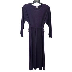 Cotton Wear Purple Long Sleeve Maxi Dress Floral Embroidered Tie Waist 1XL USA